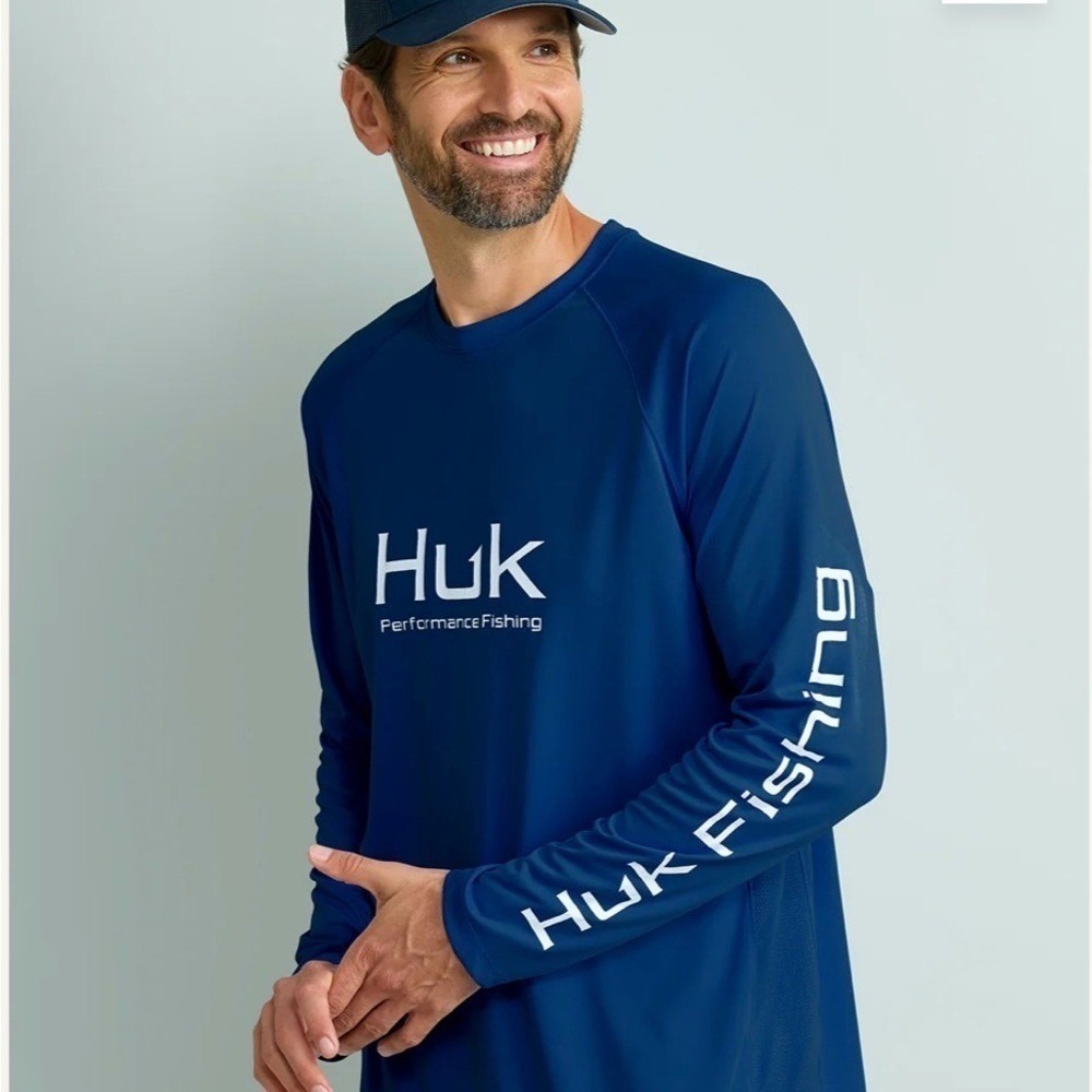 Huk Mens Performance Fishing Long Sleeve Shirt Black Logo Size Medium Breathable